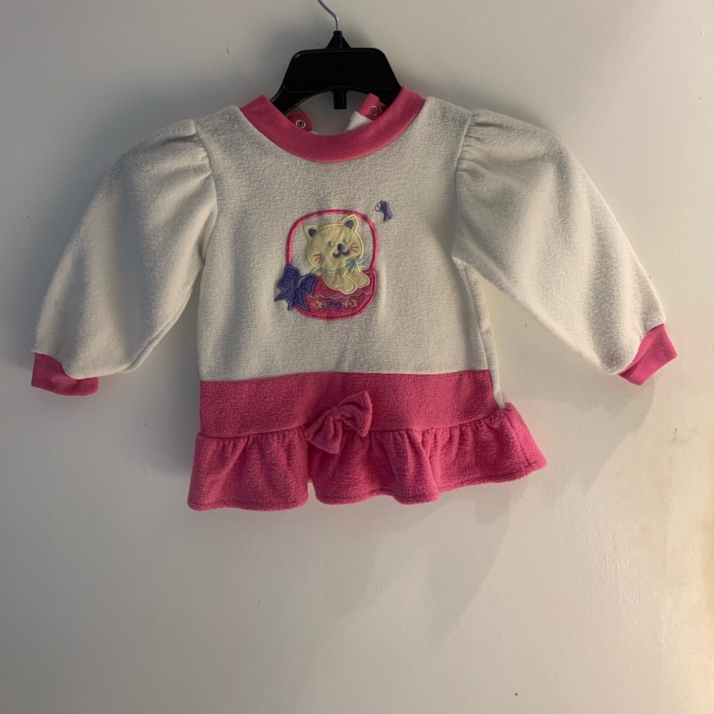 Small Steps Pink & White Kitten Bow Fleece Sweater Size 24 Months